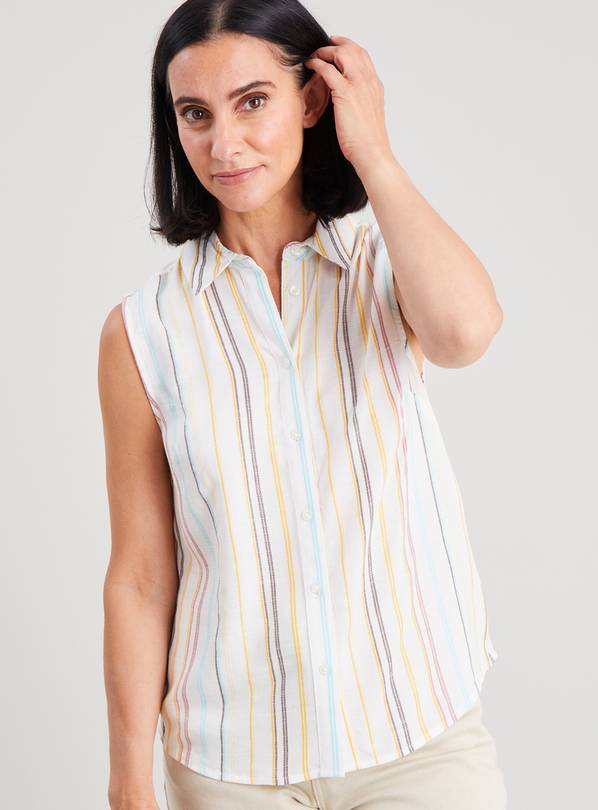 White Stripe Sleeveless Shirt 8